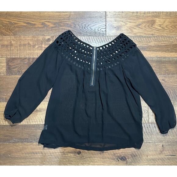 UMGEE Sheer Braided 3/4 Sleeve Black Top - Picture 5 of 5